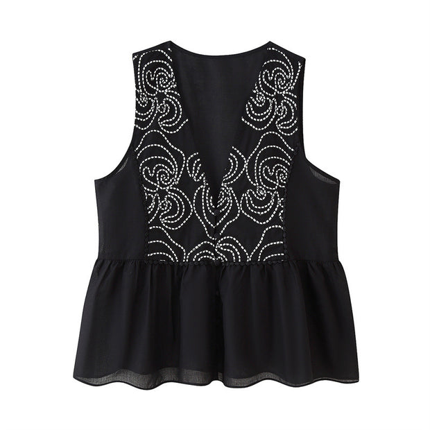Ethnic Style Floral Lace Embroidered Sleeveless Shirt