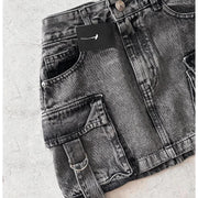 Multiple Pockets Denim Plaid Skirt Vintage Goth Black Y2k