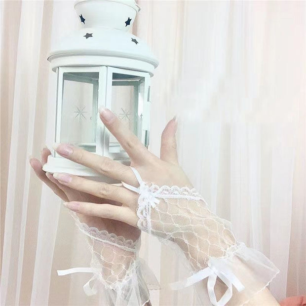 Mesh Lace Fingerless Bow Over sleeves Girl
