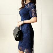 Waist Slimming Temperament Lady Mid-length Lace Dress 111