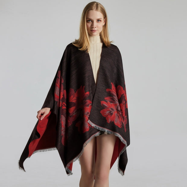 European And American Fashion Jacquard Split Thickened Warm Split Shawl 1111