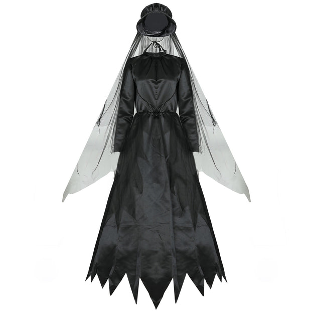 Women’s Scary Bride Costume – Halloween Vampire Ghost Cosplay Outfit with Headwear