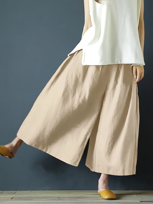 Coarse Linen Solid Color Cotton And Linen Texture Smoke-sensitive Gray Wide-leg Pants