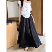 Women's Casual All-match Acetate Satin Draped Solid Skirt