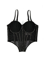 Sexy Mesh Rhinestone Bustier – Braces, Breast Pads & Fishbone Support