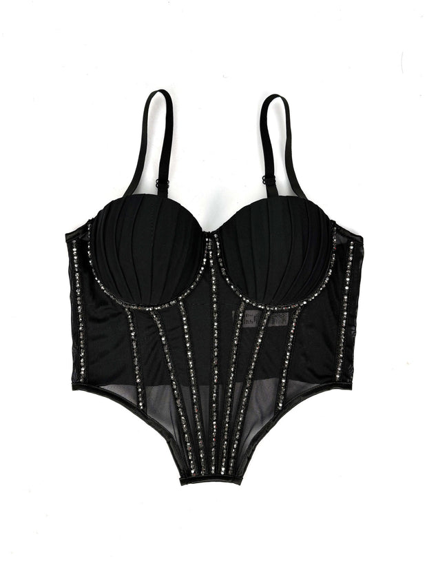 Sexy Mesh Rhinestone Bustier – Braces, Breast Pads & Fishbone Support