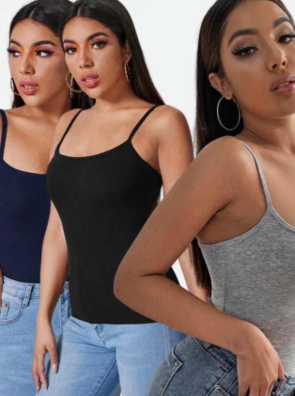 3PCS Solid Color Halter Top For Women