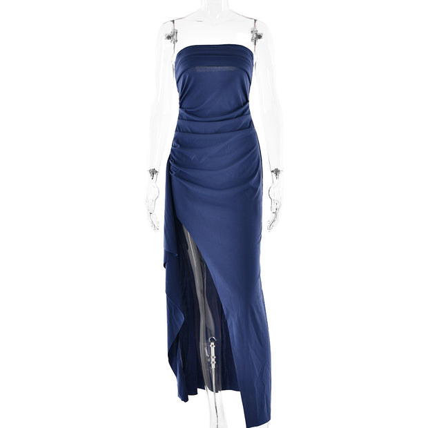 Women’s One-Shoulder Evening Gown – Strapless Backless High-Slit Dress