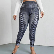 Women's Faux Denim Printed Comfort And Casual Leggings Plus Size