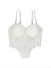 Sexy Mesh Rhinestone Bustier – Braces, Breast Pads & Fishbone Support