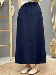 Lace-up Linen Back Slit High Waist Skirt