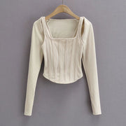 Short Fishbone Vest Waistcoat T-shirt Long Sleeve Two-piece Set