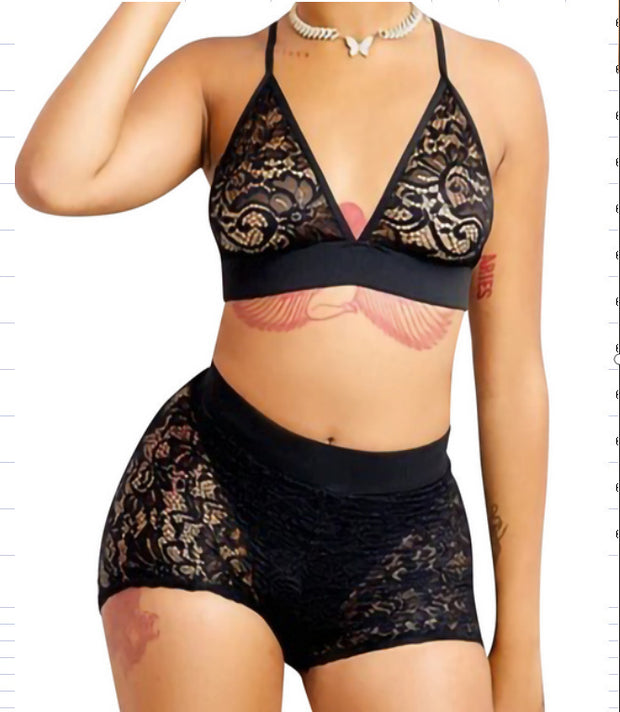 European And American Sexy Black Home Wear Two-piece Set