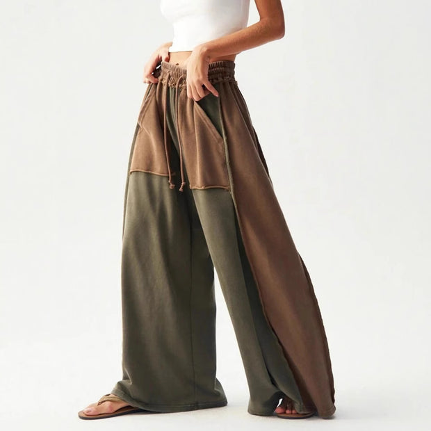 Unisex Japanese Style Retro Cotton Pants – Loose Fit with Splicing Design