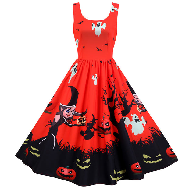 Halloween Rock And Roll Sleeveless Floral Dresses 1111