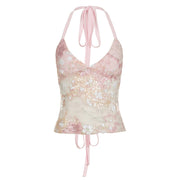 Backless Lace Up Lace Halter Lace-up Vest