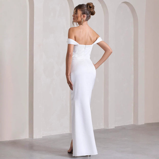 Solid Color Backless Off-shoulder Slit Pleated Fashion Sexy Dress