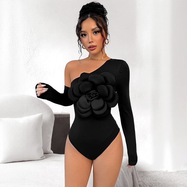 Large Three-dimensional Decoration One-shoulder Off-shoulder Jumpsuit
