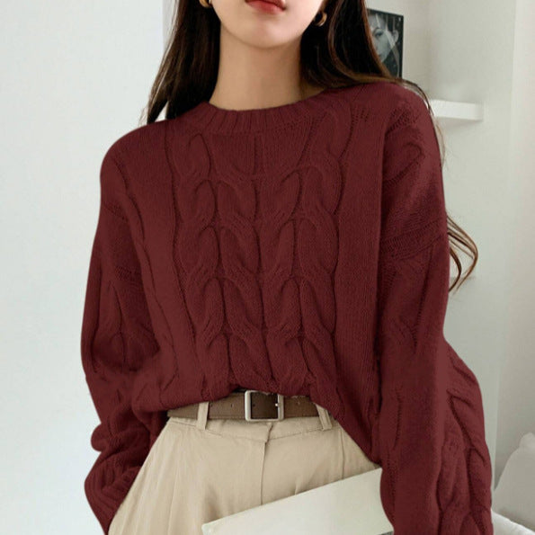 Round Neck Pure Color All-matching Trendy Sweater Top 111