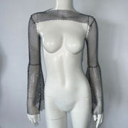 Top Stretch Rhinestone Fishnet Blouse Sling