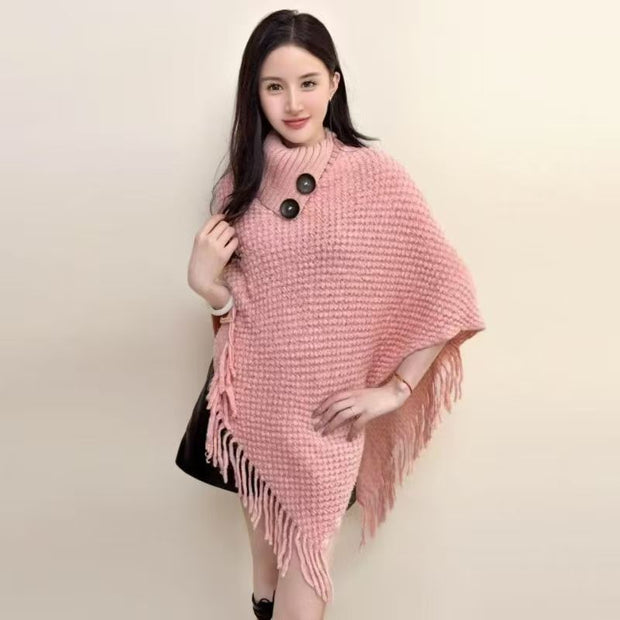 Women's Casual Plush Design Sweater Shawl Cape 1111
