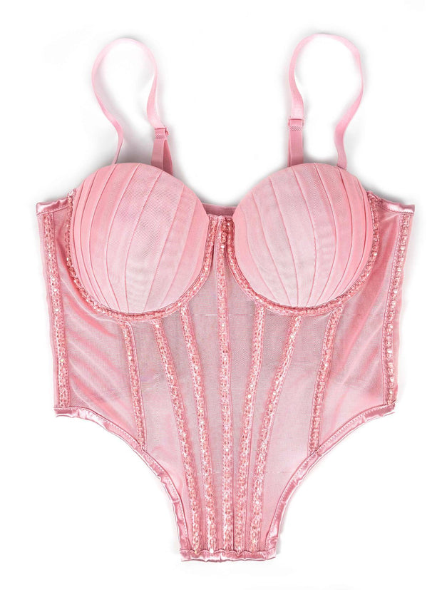 Sexy Mesh Rhinestone Bustier – Braces, Breast Pads & Fishbone Support