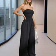 Women’s Strapless Wide-Leg Jumpsuit – Pleated Summer Outfit