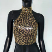 Leopard Print Vest Halter Sequin Sling Women