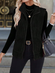 Autumn And Winter Women's Casual Zipper Stand Up Collar Vest Jacket