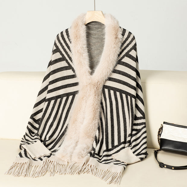 European And American Fall Winter Fashion Striped Tassel Knitte