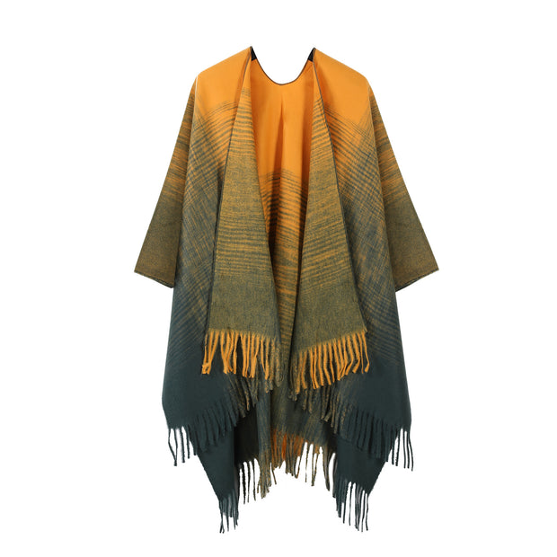 Western Style All-matching Gradient Color Talma Vintage Tassel Scarf