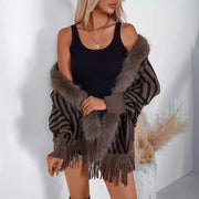 European And American Fall Winter Fashion Striped Tassel Knitte
