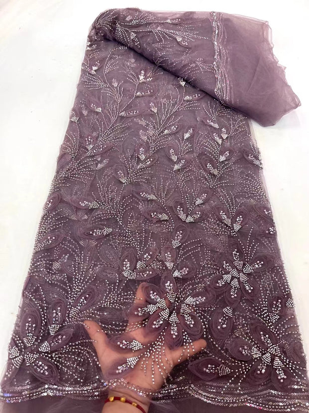 Ribbon Flower Beaded Tulle Lace Fabric Cocktail Party Occasion Evening Dress Embroidered Cloth Lace 1111