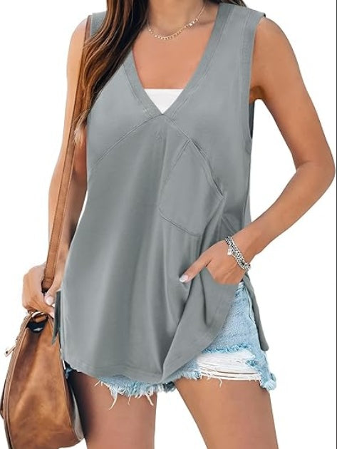 Women's V-Neck Sleeveless Tank Top – Loose, Flowy Summer Tunic
