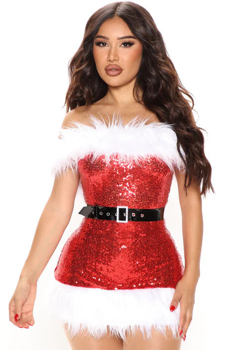 Christmas Red High-waist Performance Costumes 1111