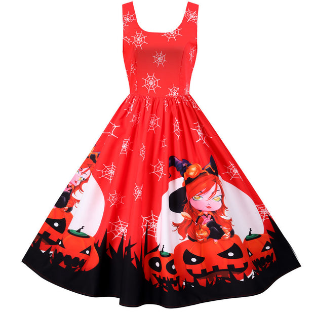 Halloween Rock And Roll Sleeveless Floral Dresses 1111