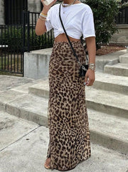 Leopard Print Women's High Waist Elegant Graceful Slimming Skirt