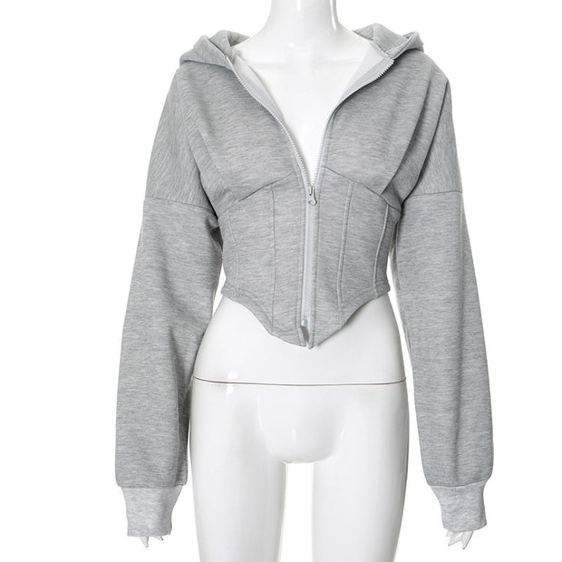 Women’s Y2K Zipper Hoodie Cardigan – Long Sleeve Corset Jacket