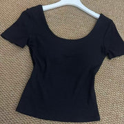American Sexy Backless Short Sleeve T-shirt Women