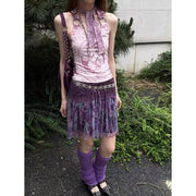 Retro Romantic Pattern Halterneck With Suspenders Vest