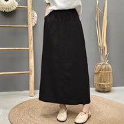 Lace-up Linen Back Slit High Waist Skirt