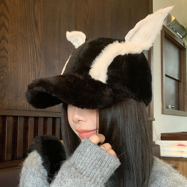 Cute Fallwinter Baseball Cap Doberman Pinscher Plush Dog Ear Hat