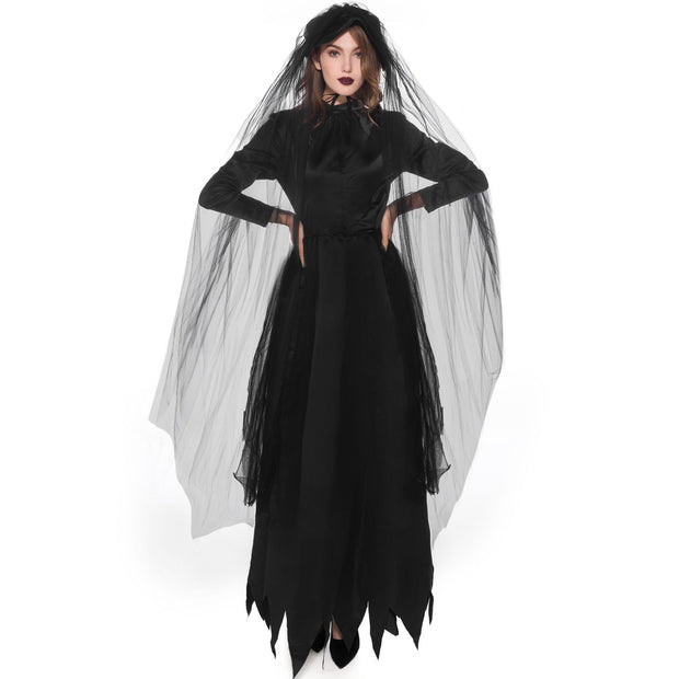 Women’s Scary Bride Costume – Halloween Vampire Ghost Cosplay Outfit with Headwear