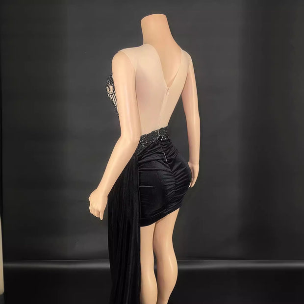 Summer Luxury Evening Dress Female Singer Stage Costume Side Trailing Skirt
