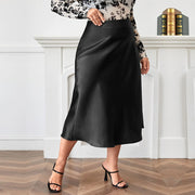 High Waist Zipper Large Hem Satin Satin Temperament Skirt