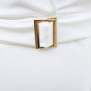 Women's Solid Color Blazer V-Neck Dress With Belt - Slim Fit Formal Midi Dress For Spring&Fall
