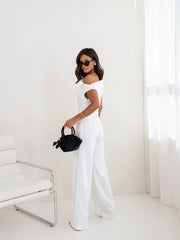 Women’s Elegant Straight-Leg Jumpsuit – Falling Straps, Side Zipper