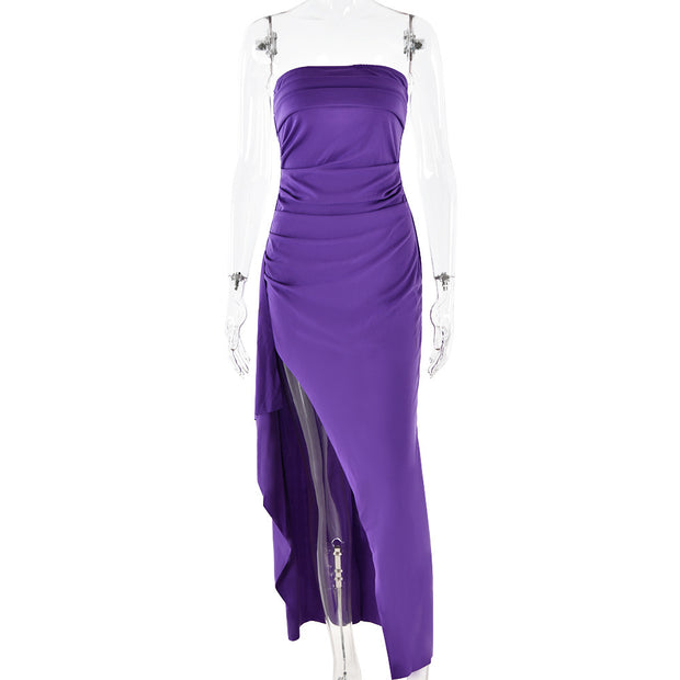 Women’s One-Shoulder Evening Gown – Strapless Backless High-Slit Dress