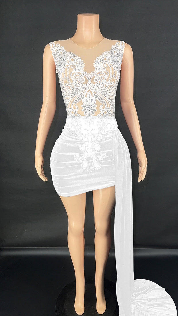 Summer Luxury Evening Dress Female Singer Stage Costume Side Trailing Skirt