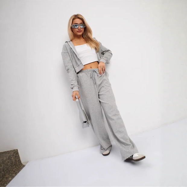 Zipper Sweater Wide-leg Pants Sports Suit